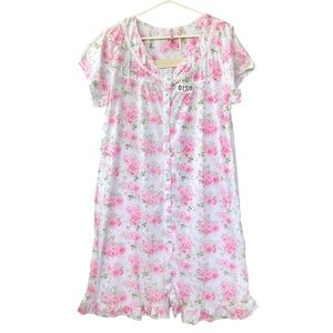 (0210) Floral Pink Button Down Nightgown Lingerie w Lace Details (L)